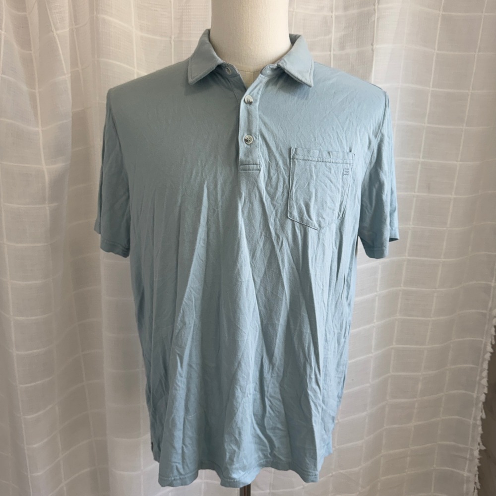 Free Fly Mens Bamboo Heritage Polo Shirt Light Blue Short Sleeve Large